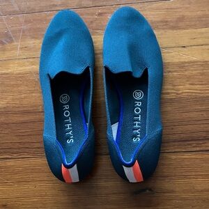 Rothy's Neon Stripe Bottle Blue Teal Slip-Ons/Flats/Loafers — RETIRED — 9.5